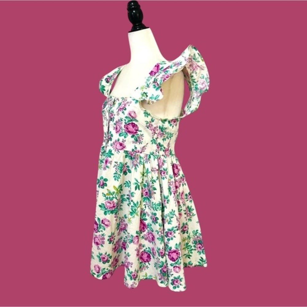 ASOS Design Floral Mini Dress Cottagecore Puff Sleeve White Purple Size S - Picture 6 of 9